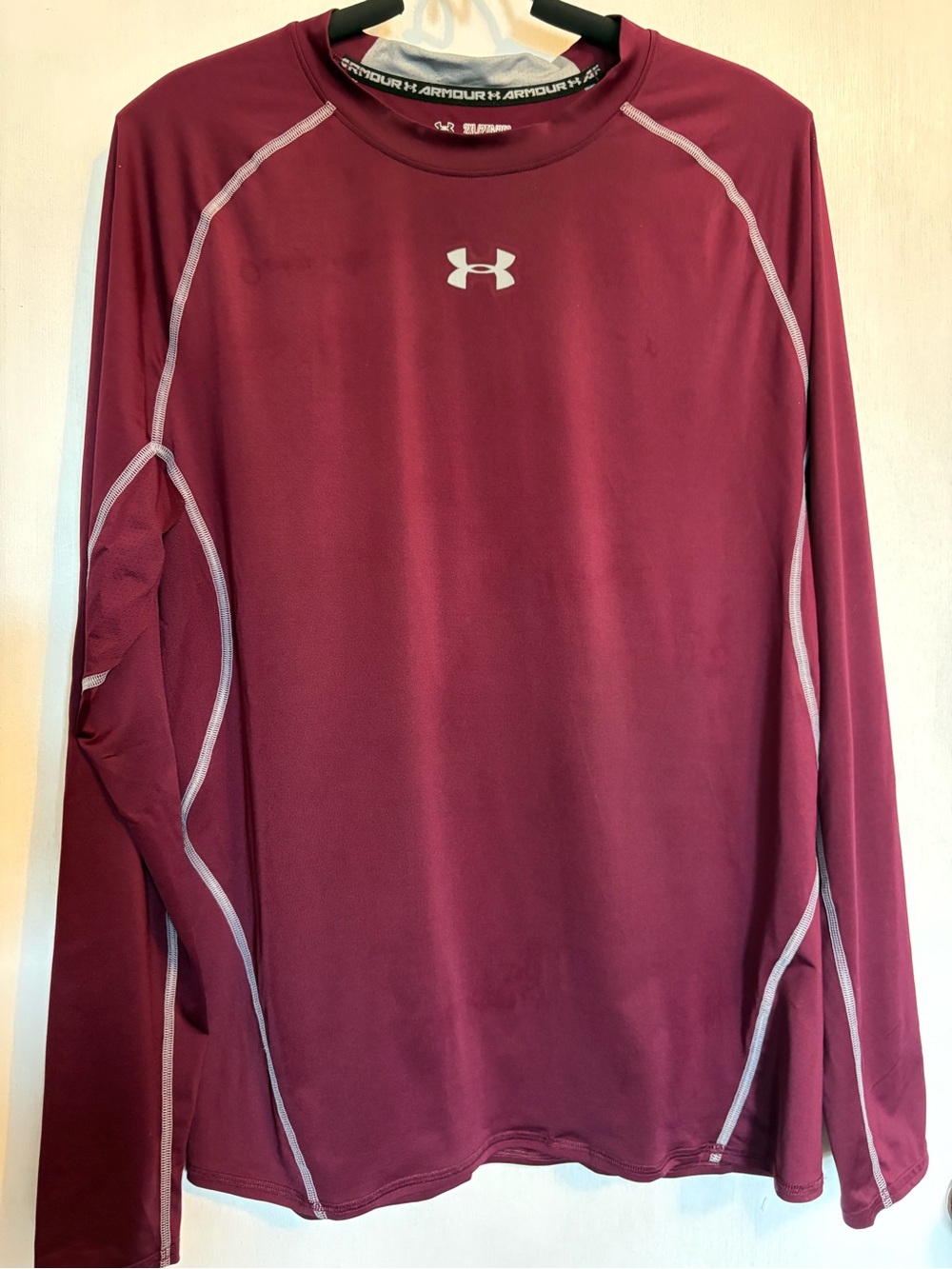 Like New Under Armour Men’s Long Sleeve Compression Shirt - Maroon w/ White Logo